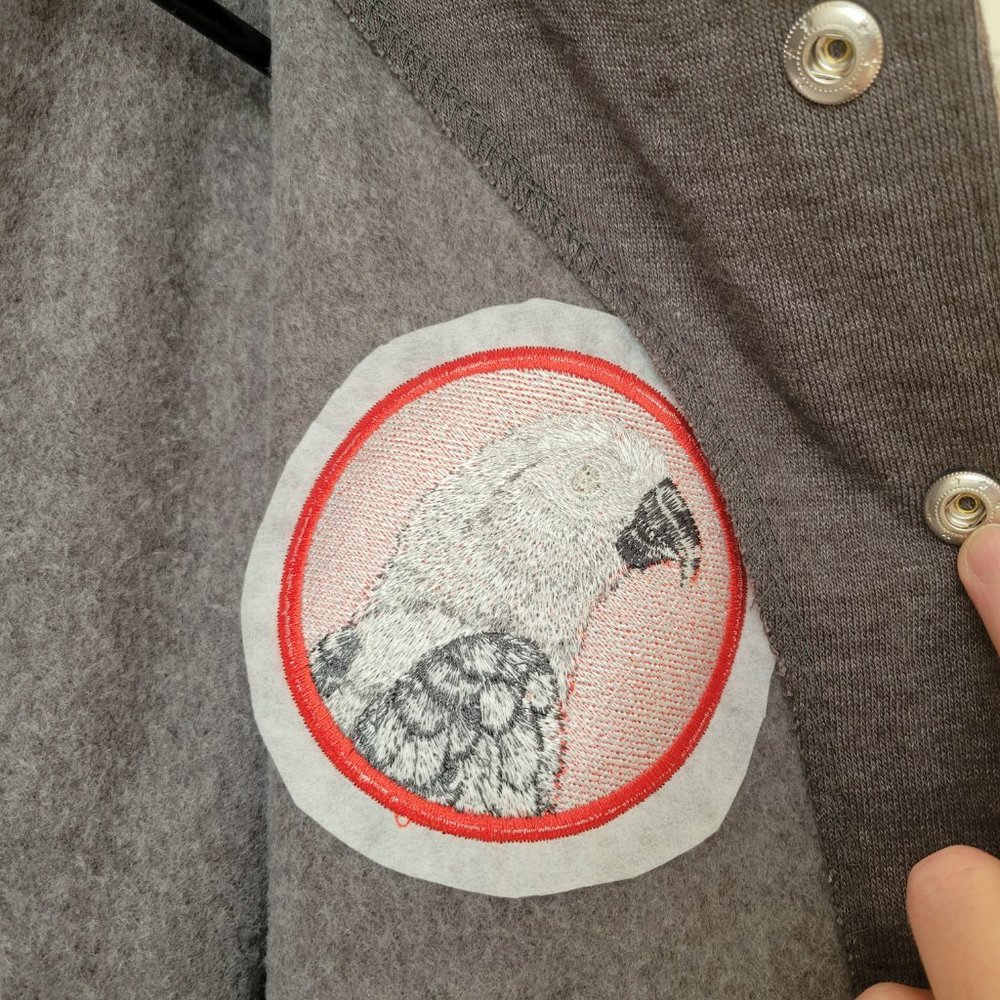 NEW African Grey Parrot Embroidered Varsity Bomber Sweatshirt XS Bird - Picture 4 of 11